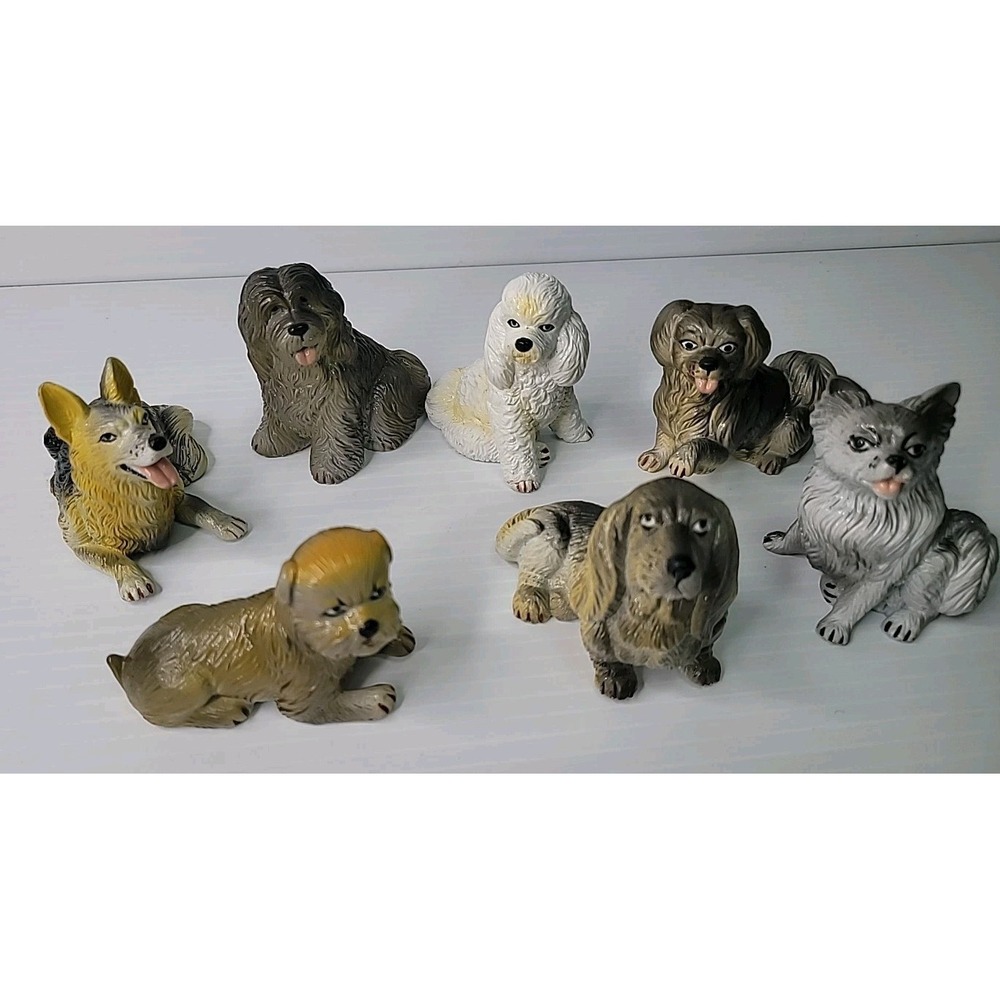 Lot of 7 Vintage New-Ray Dogs Rubber Toy Figurines Sheepdog Spaniel Shephard ETC